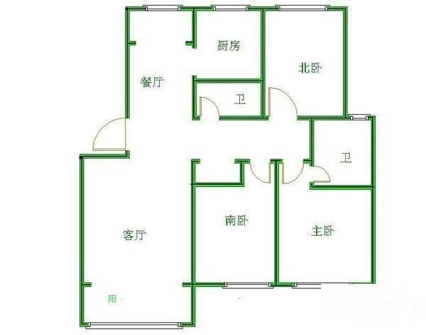 古北陆翔苑3室2厅2卫105㎡户型图