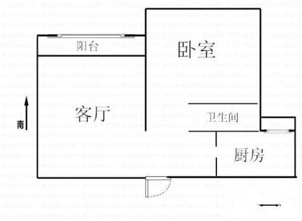 古北陆翔苑1室1厅1卫53㎡户型图