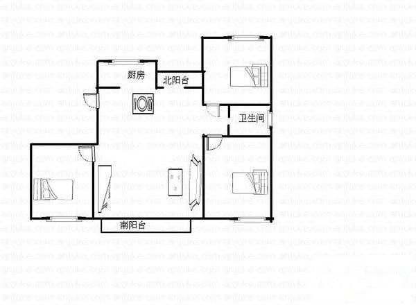 古北陆翔苑3室1厅1卫97㎡户型图