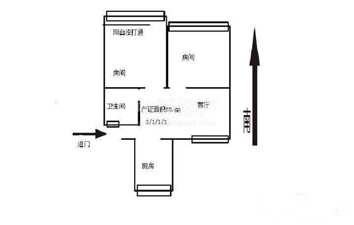 培花久远公寓2室1厅1卫66㎡户型图