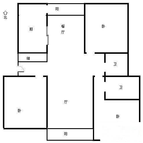 陆家嘴新景园3室2厅2卫135㎡户型图