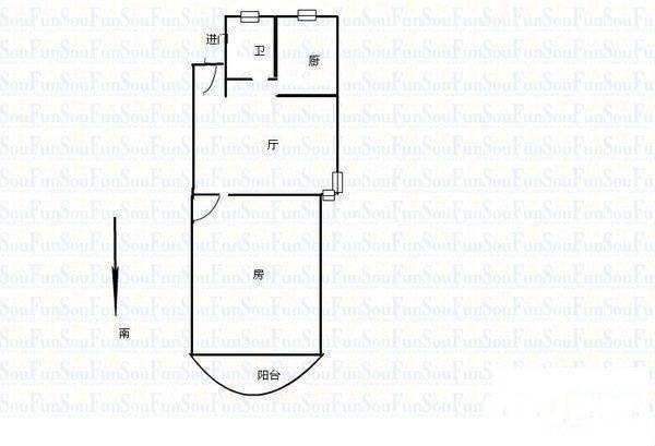 东兴苑1室1厅1卫55㎡户型图