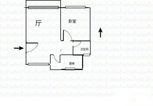 东兴苑1室1厅1卫55㎡户型图