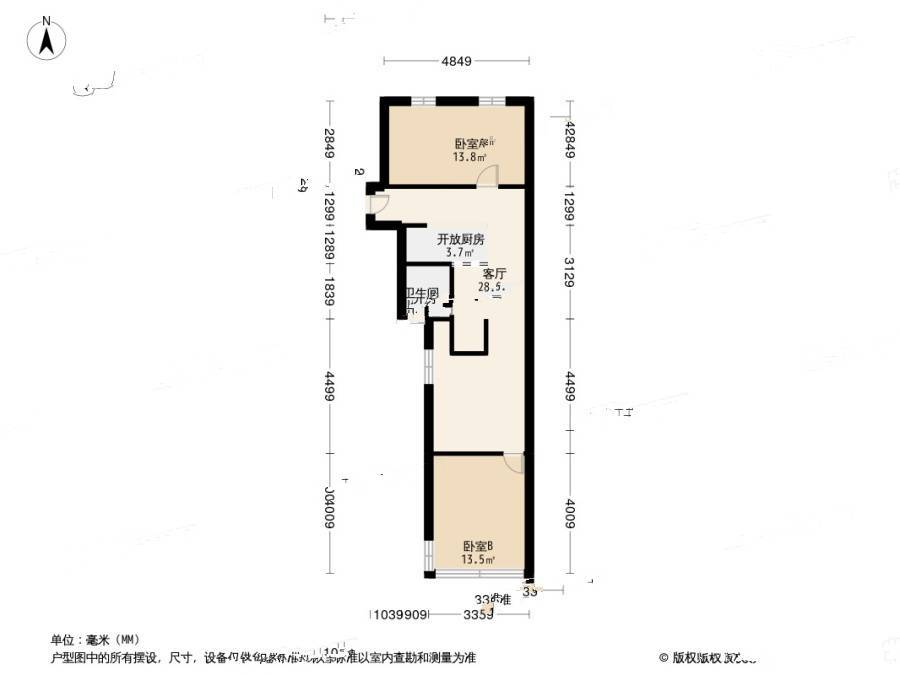 开鲁二村2室1厅1卫60㎡户型图