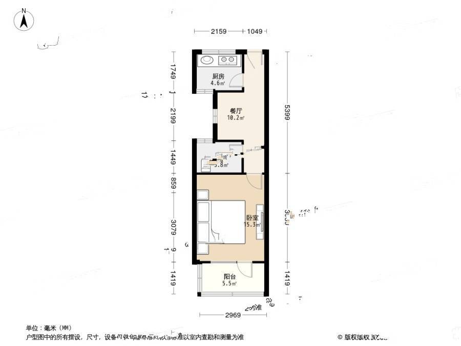 开鲁二村1室1厅1卫41.8㎡户型图