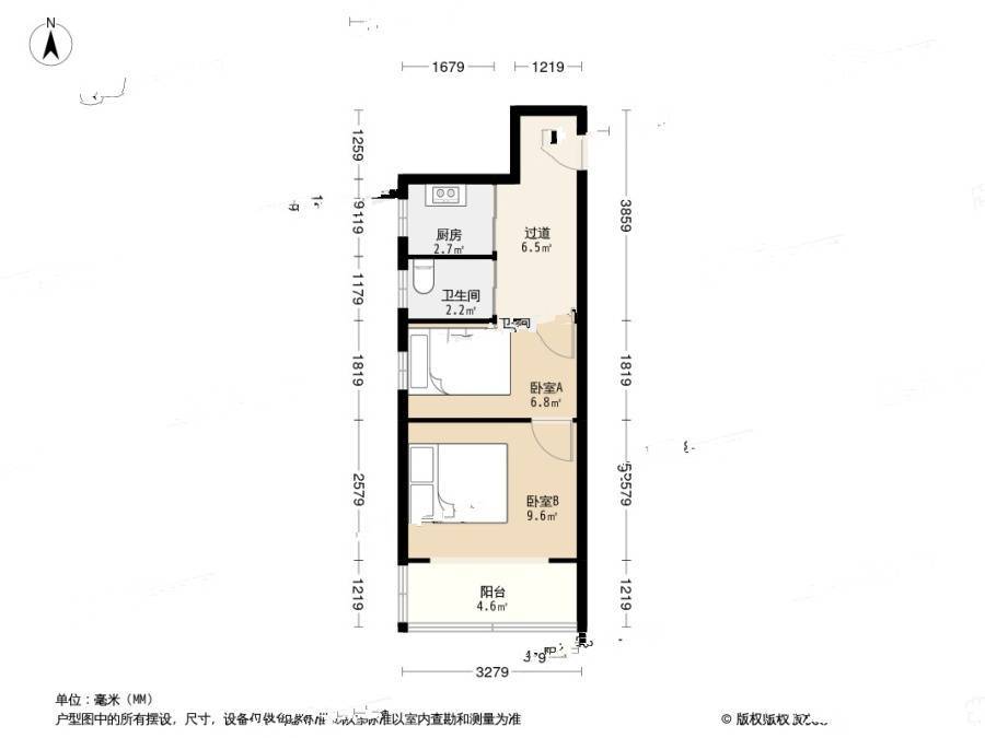 银龙新村1室1厅1卫37㎡户型图