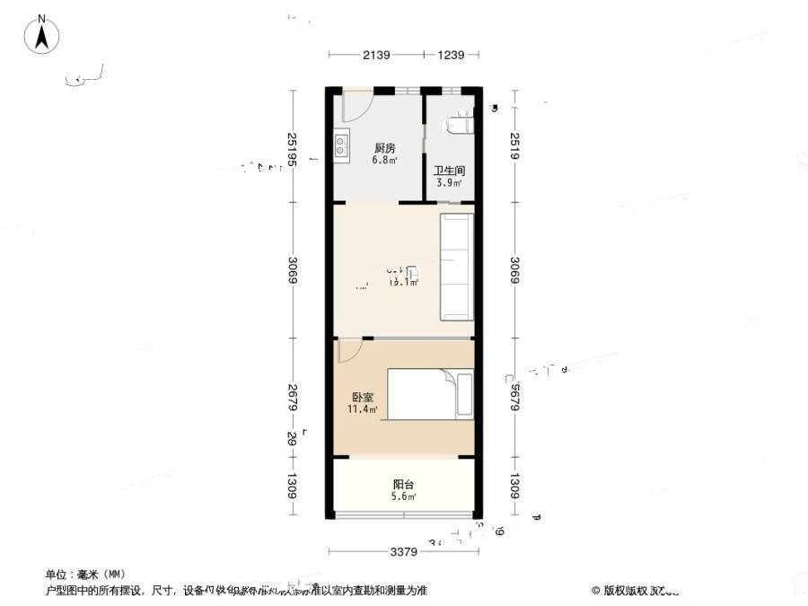 市京一村1室1厅1卫40.2㎡户型图