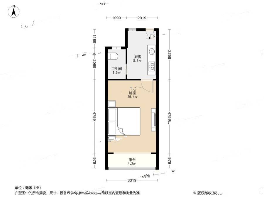 市京一村1室1厅1卫36.7㎡户型图