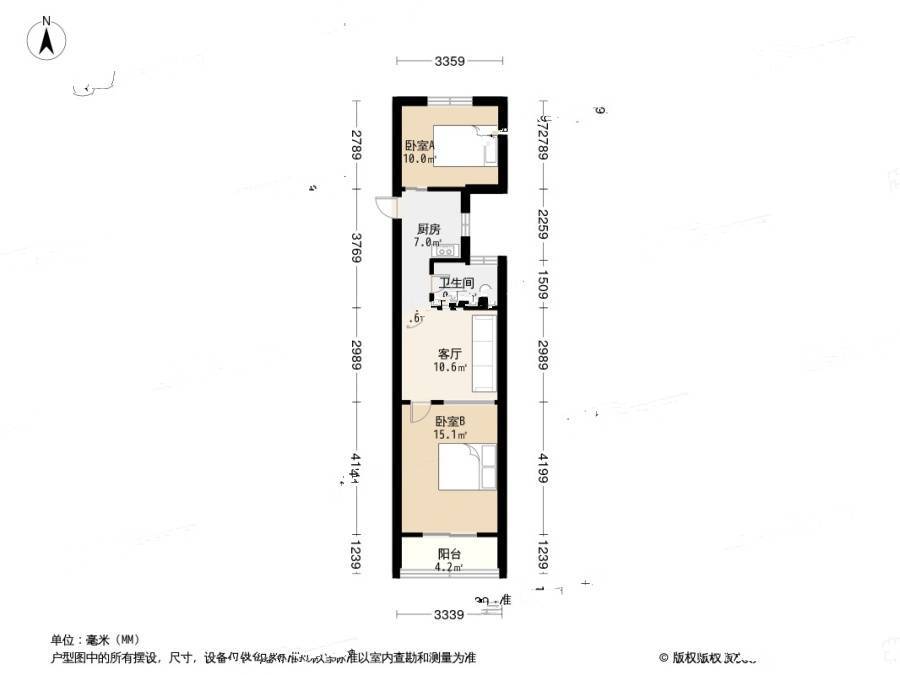 市京一村2室1厅1卫60.3㎡户型图