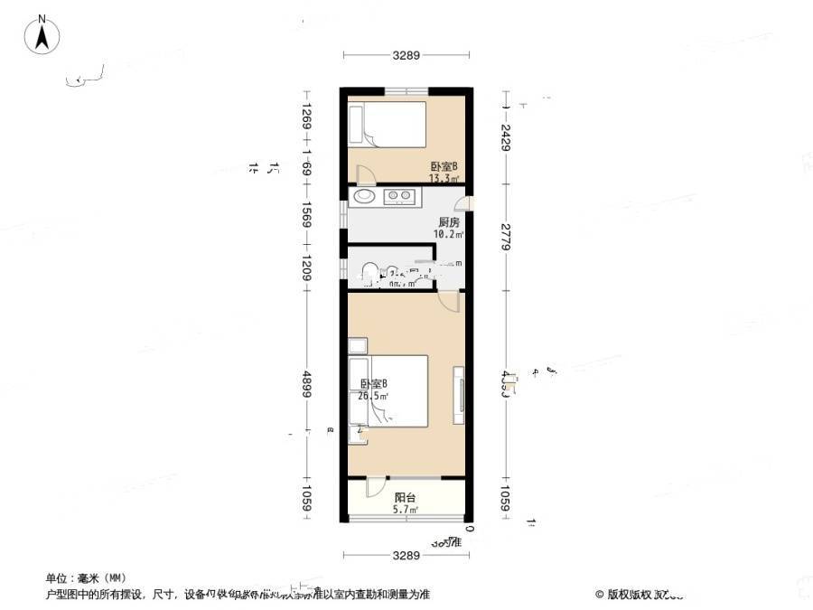 市京一村2室1厅1卫50.9㎡户型图