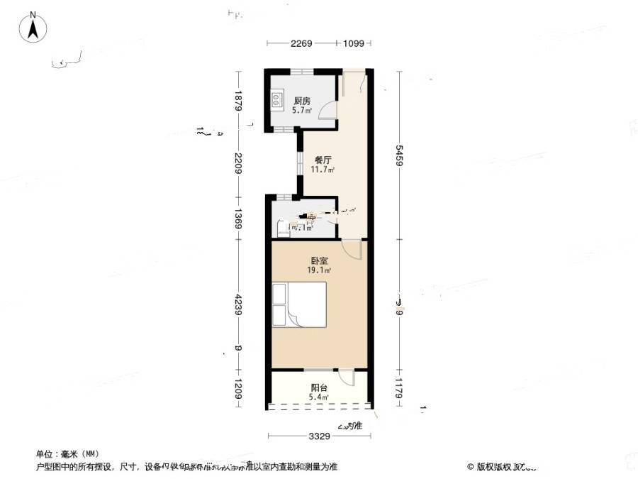 市京一村1室1厅1卫42㎡户型图