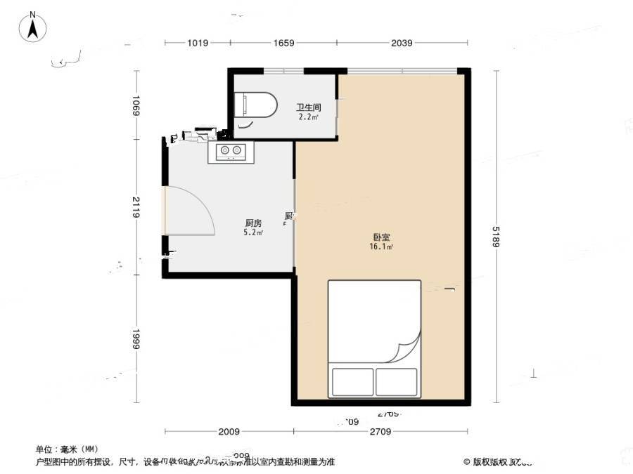 鞍山三村1室0厅1卫23.9㎡户型图