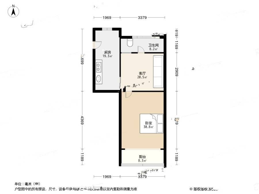 控江西三村2室1厅1卫50.6㎡户型图