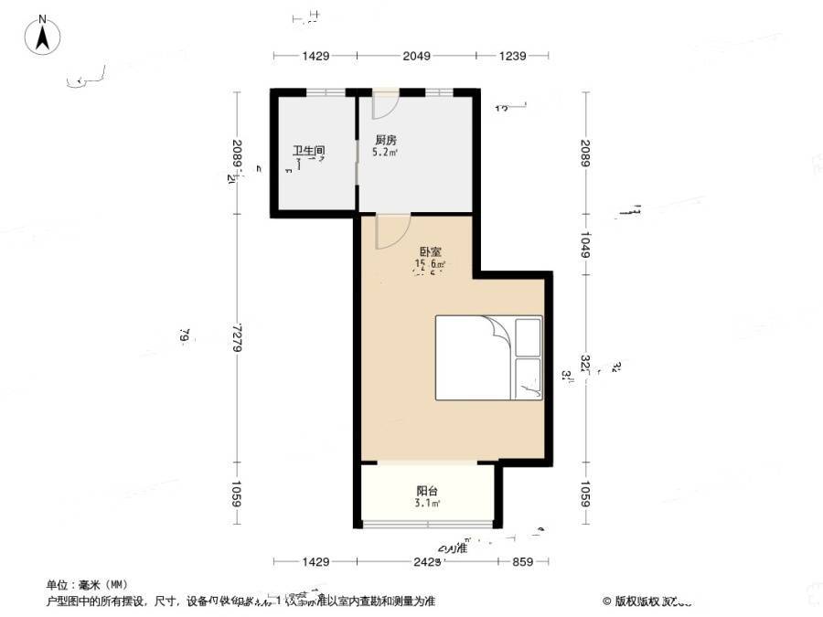 淞南新村1室0厅1卫31.2㎡户型图