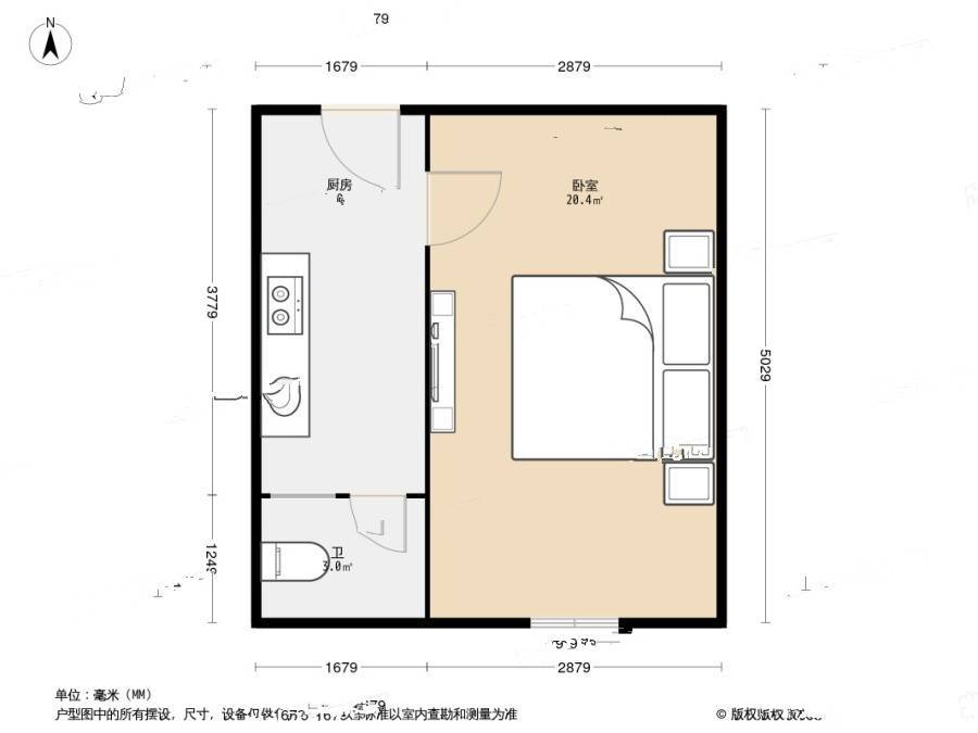 宜川一村1室1厅1卫34.6㎡户型图