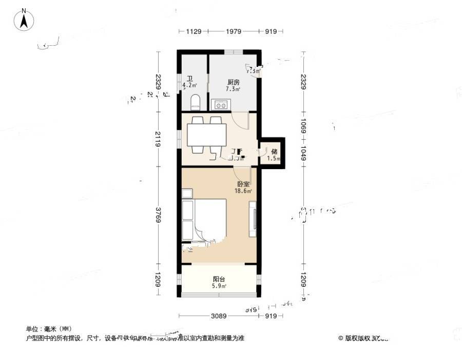 宜川一村1室1厅1卫38.6㎡户型图