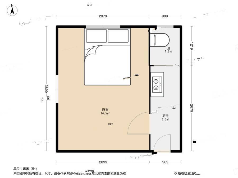 宜川一村1室0厅1卫22.6㎡户型图