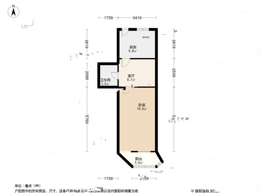 辽阳大楼1室1厅1卫58㎡户型图