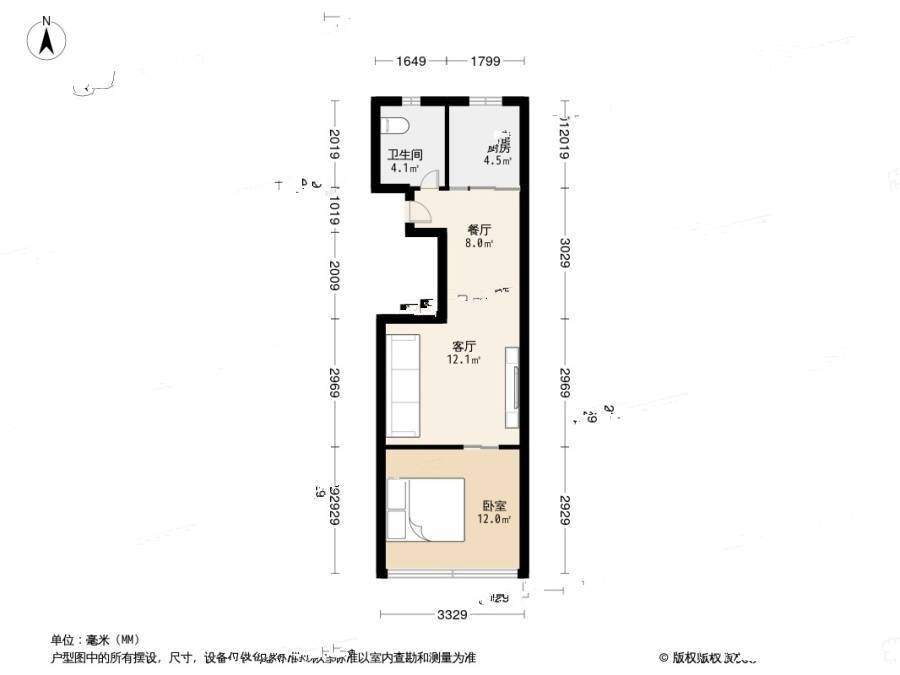 章家巷小区1室1厅1卫42.6㎡户型图