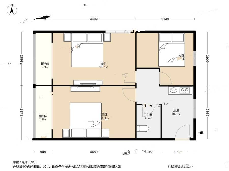 宜川四村3室0厅1卫69.8㎡户型图