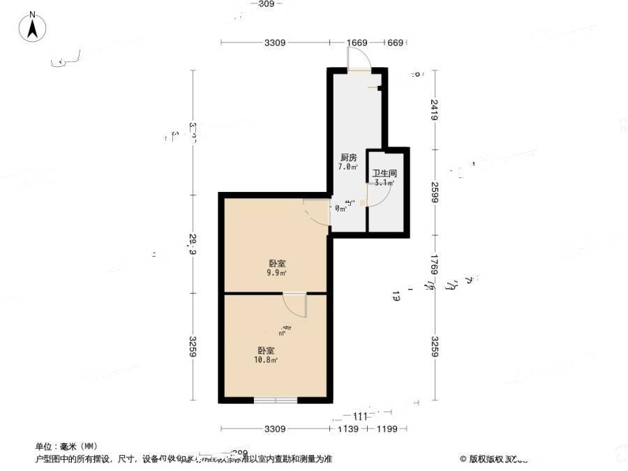 宜川四村1室0厅1卫34.4㎡户型图