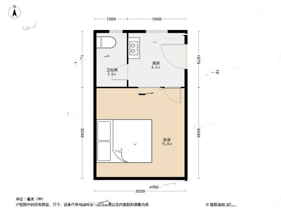 宜川四村1室0厅1卫20㎡户型图