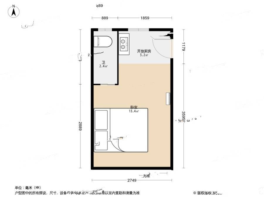 宜川四村1室0厅1卫20㎡户型图