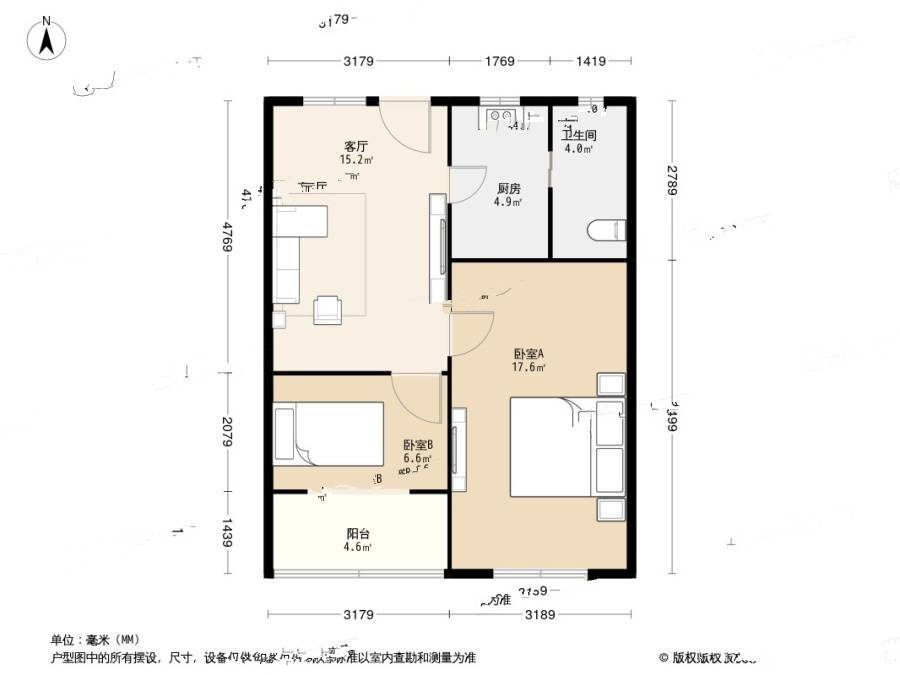 太浜巷小区2室1厅1卫67.9㎡户型图