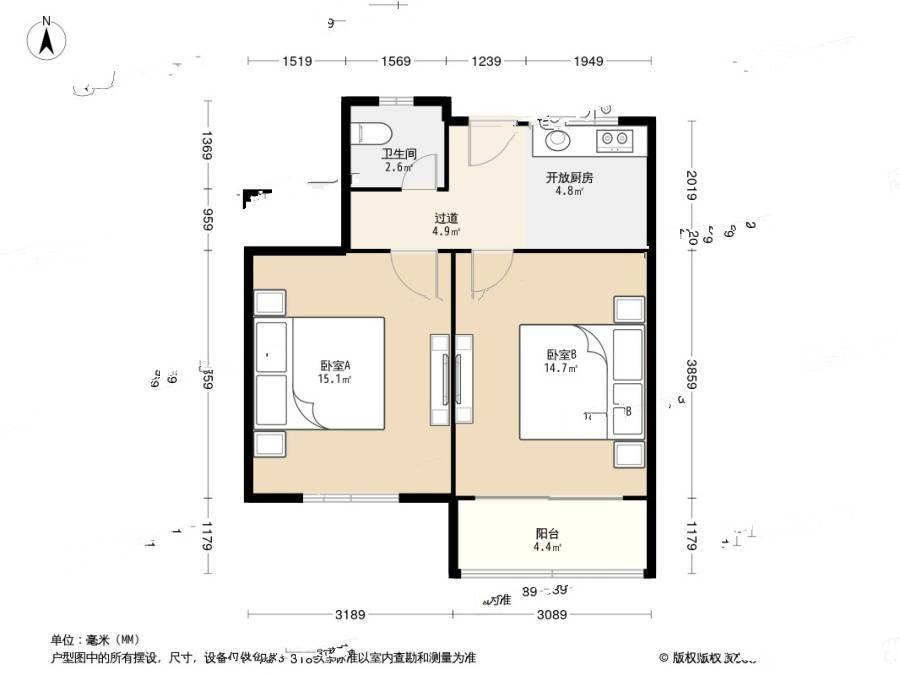 太浜巷小区2室0厅1卫47.8㎡户型图