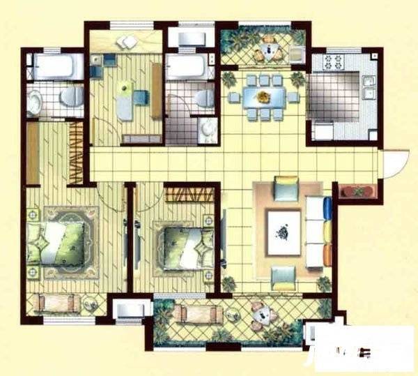 阳光威尼斯3室2厅2卫136㎡户型图