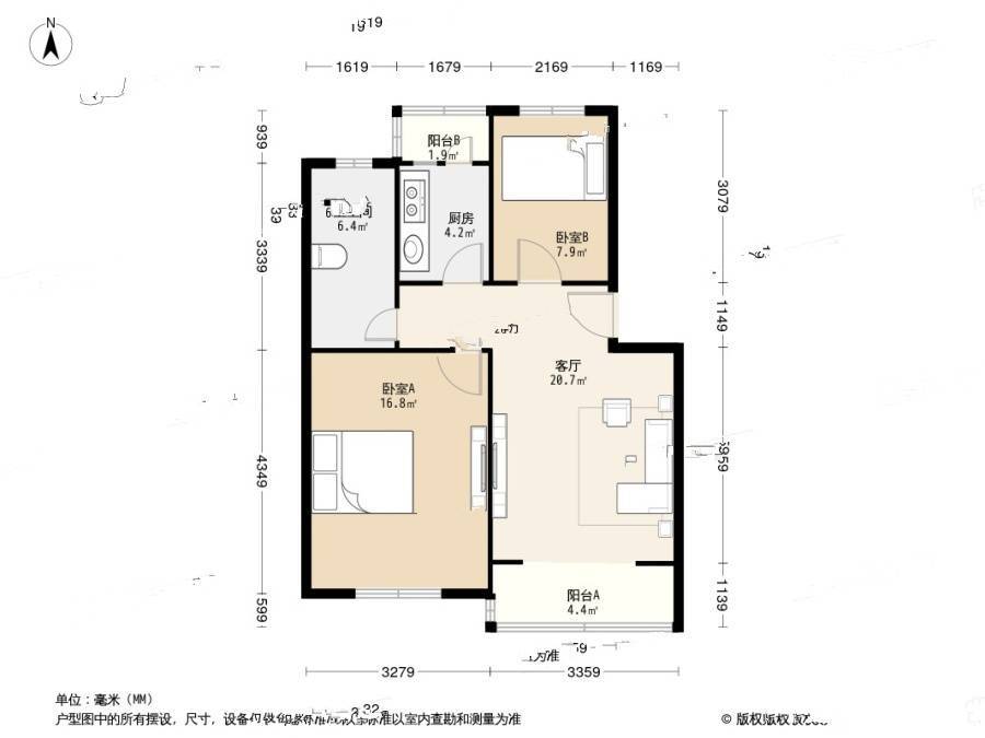 金莲坊2室1厅1卫70㎡户型图