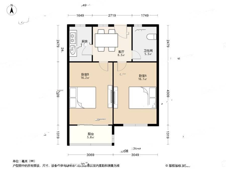 金莲坊2室1厅1卫59.1㎡户型图