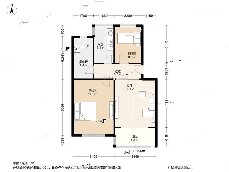 金莲坊2室1厅1卫70.3㎡户型图