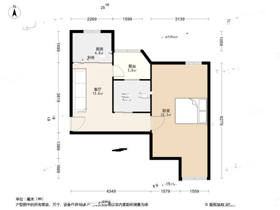 莲花公寓(普陀)2室1厅1卫47.1㎡户型图