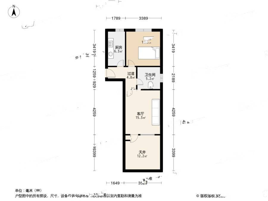 莲花公寓(普陀)2室0厅1卫55.7㎡户型图