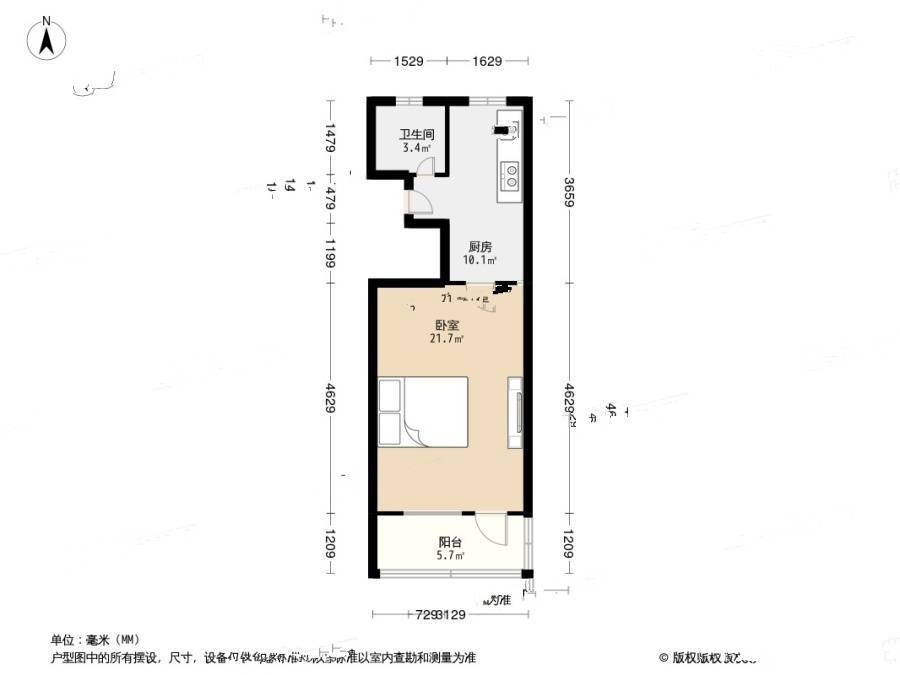 泰山三村1室0厅1卫33.2㎡户型图