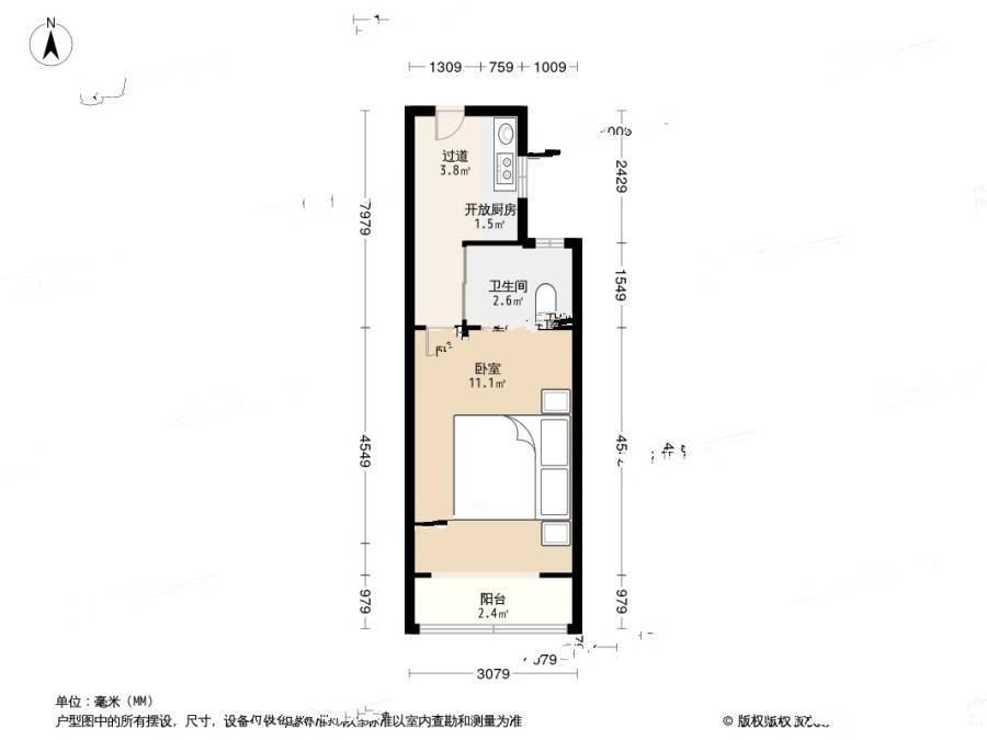 泰山三村1室0厅1卫36.6㎡户型图