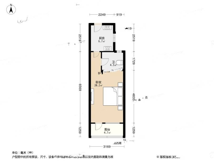 泰山三村1室0厅1卫36.6㎡户型图