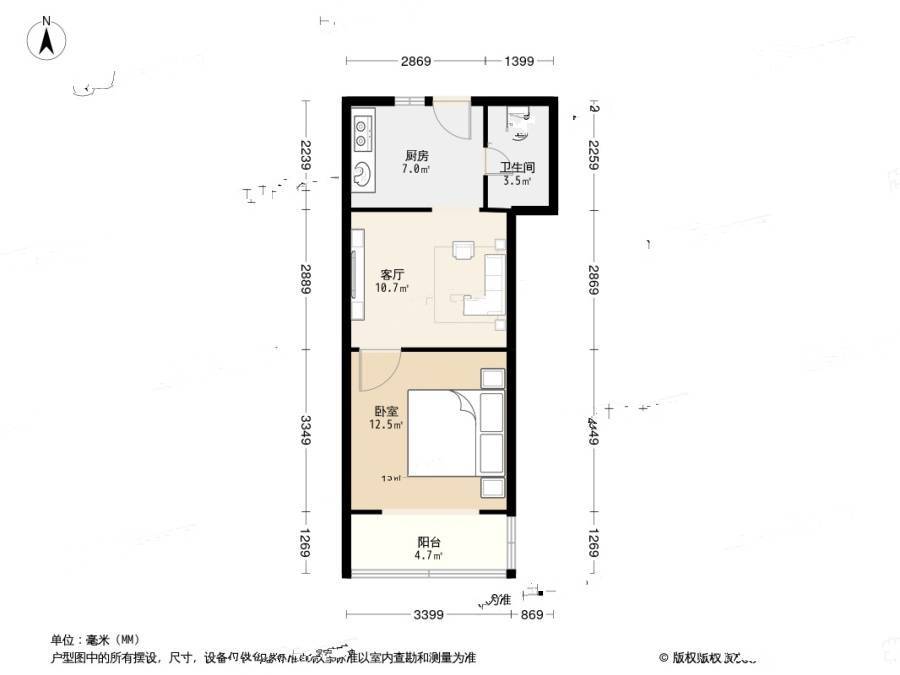 杨家桥小区(普陀)1室1厅1卫43.8㎡户型图