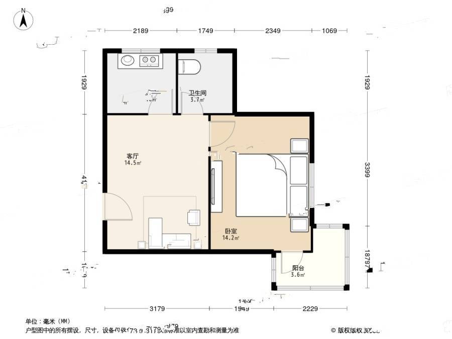 杨家桥小区(普陀)1室1厅1卫47.7㎡户型图