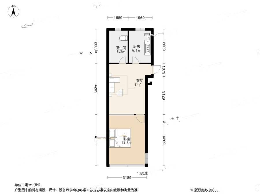 杨家桥小区(普陀)1室1厅1卫47.8㎡户型图