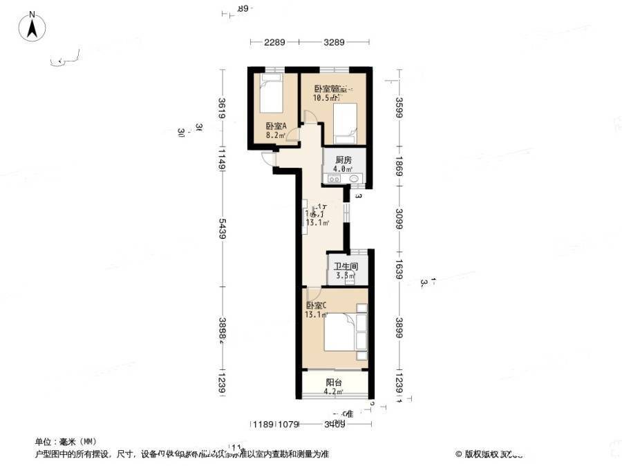 杨家桥小区(普陀)3室1厅1卫69.9㎡户型图