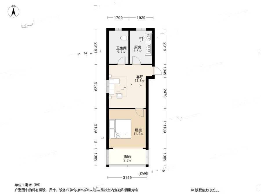 杨家桥小区(普陀)1室1厅1卫47.9㎡户型图