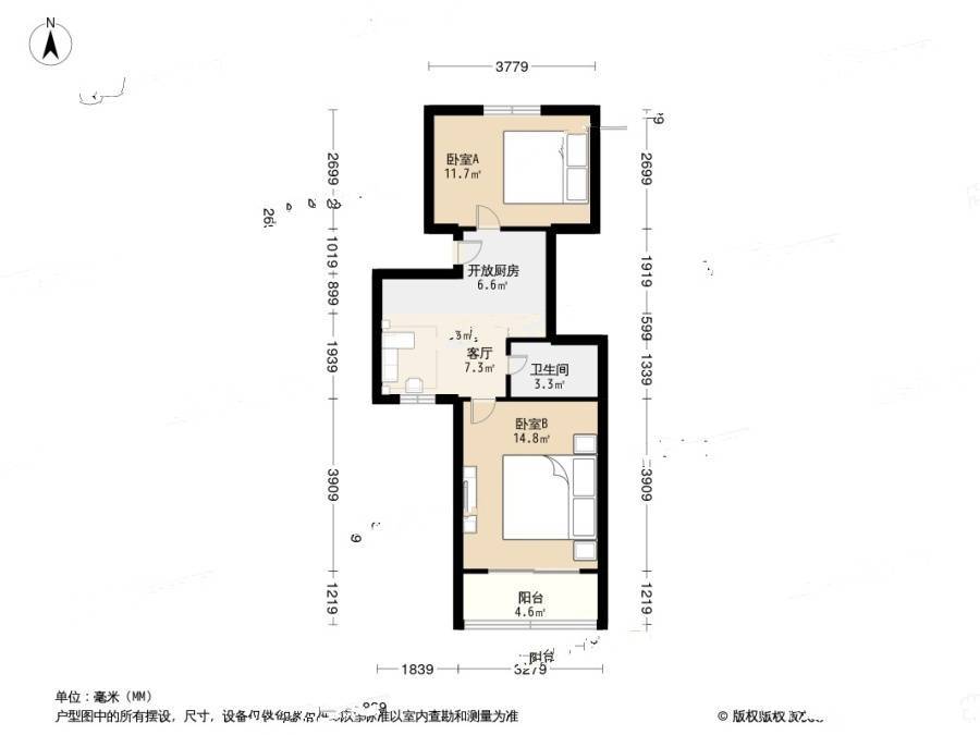 汇成五村2室1厅1卫59.8㎡户型图