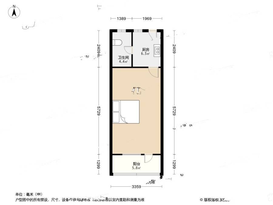 汇成五村1室1厅1卫38.8㎡户型图