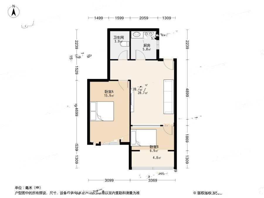 天平小区2室1厅1卫78.2㎡户型图