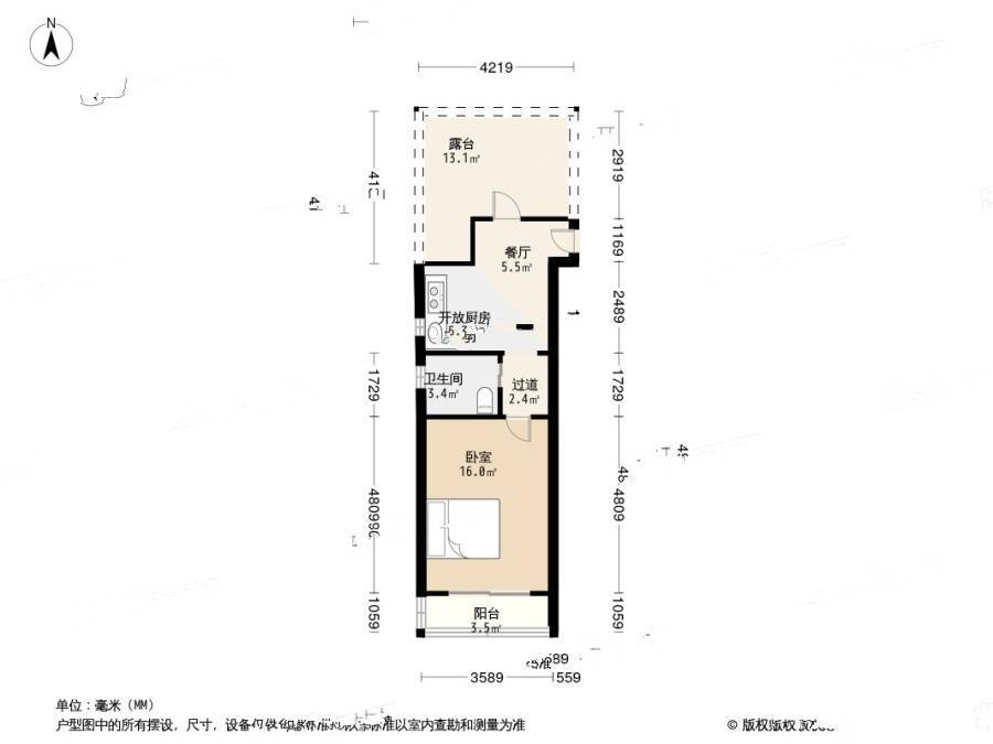 田林三村1室1厅1卫42㎡户型图