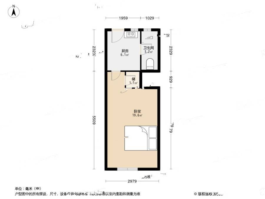 田林三村1室1厅1卫32.9㎡户型图