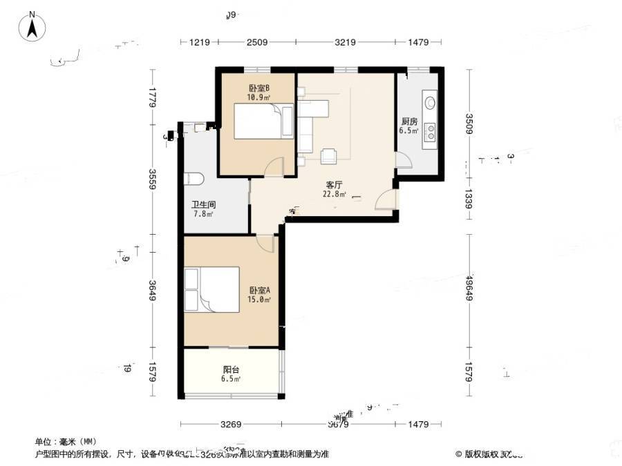 华泽新苑2室1厅1卫72.1㎡户型图