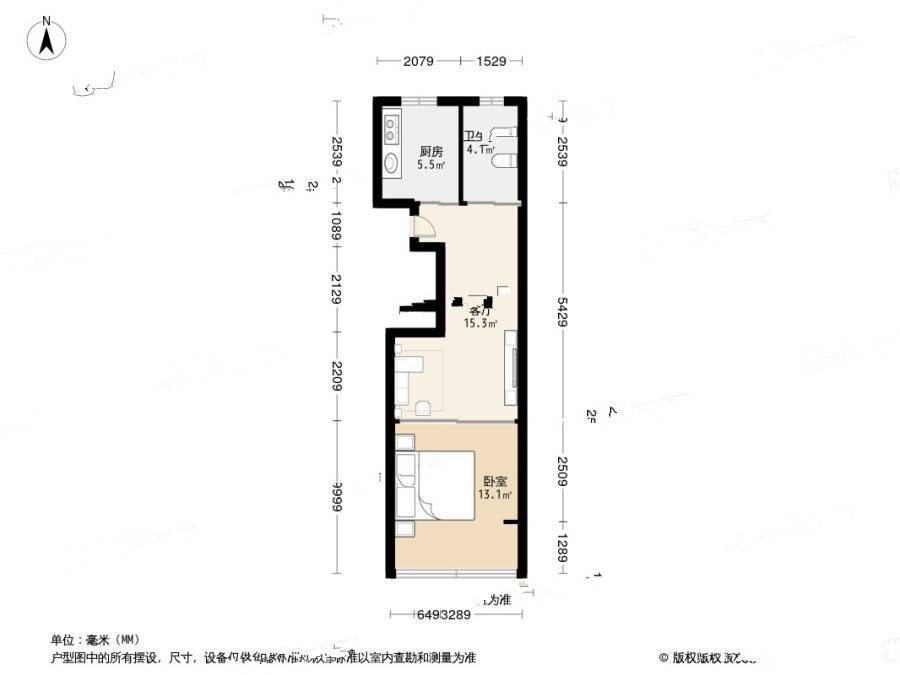 大华一村1室1厅1卫46㎡户型图